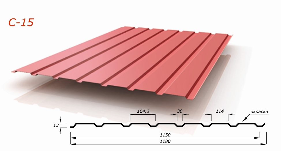 Профлист с15 размеры профиля чертеж